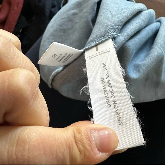 LOFT Blue Denim Chambray Mini Summer Shift Dress with ruffle sleeves & tassels - Picture 12 of 16